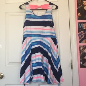 Blue & Pink Striped Skater Dress